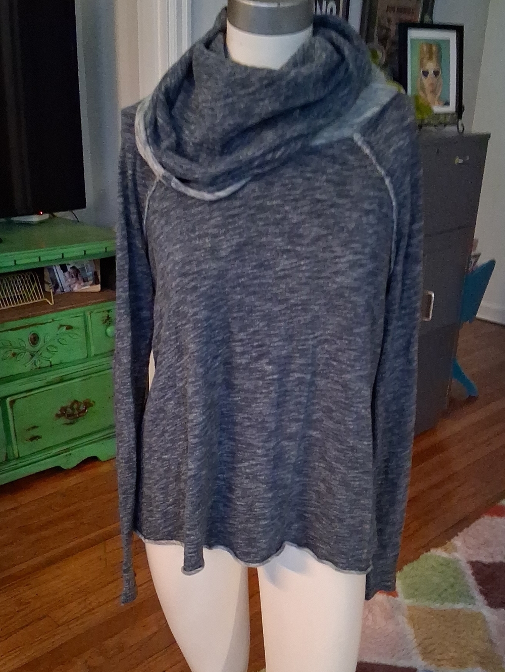 Free People Heathered Charcoal Cowl Neck Sweater